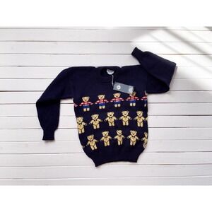 Chrissy Norman vtg childs navy blue wool‎ teddy bear sweater